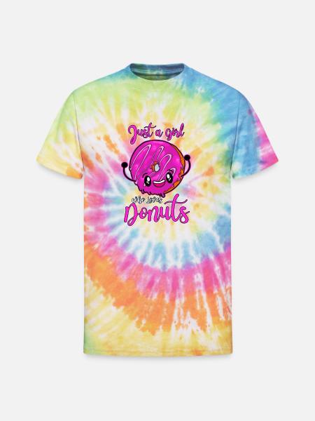 Donut Lover Girls Doughnut with Rainbow Kawaii - Unisex Tie Dye T-Shirt - rainbow