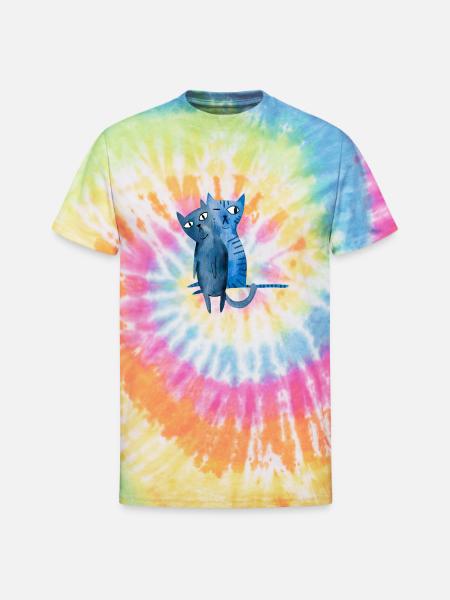 Two blue cats - Unisex Tie Dye T-Shirt - rainbow