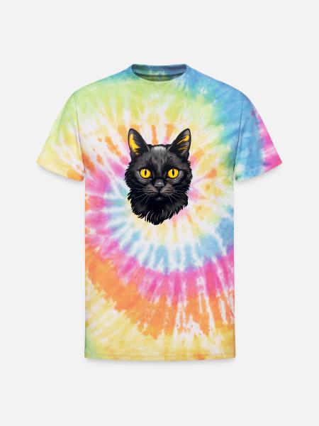 Black Cat face - Unisex Tie Dye T-Shirt - rainbow
