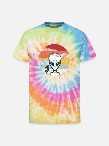 Alien Selfie Peace - Unisex Tie Dye T-Shirt - rainbow