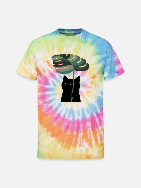Cat and Plant - Unisex Tie Dye T-Shirt - rainbow