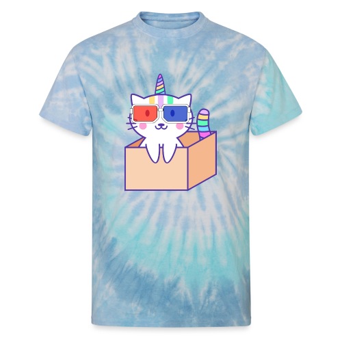 Unicorn cat with 3D glasses doing Vision Therapy! - Unisex Tie Dye T-Shirt