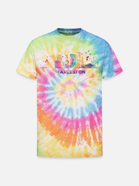 Charlestonian Skyline Charleston - Unisex Tie Dye T-Shirt - rainbow