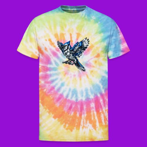 Silver Blue Jay Open Wing Perch - Unisex Tie Dye T-Shirt
