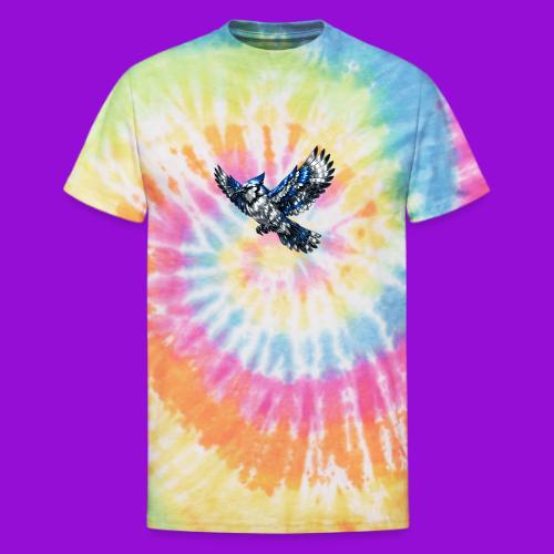 Silver Blue Jay in Flight - Unisex Tie Dye T-Shirt