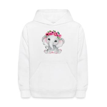 Cute Pink Floral Baby Elephant - Kids' Hoodie - white - Front