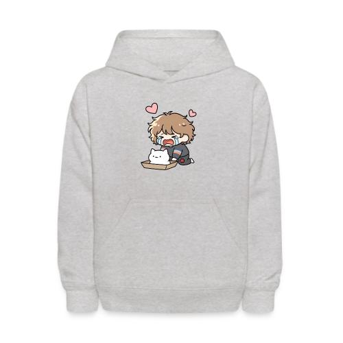 Crying Chibi Boy with Stray Cat - Kids' Hoodie