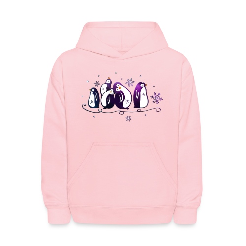 Purple penguins with snowflakes. Winter, snow and - Kids' Hoodie