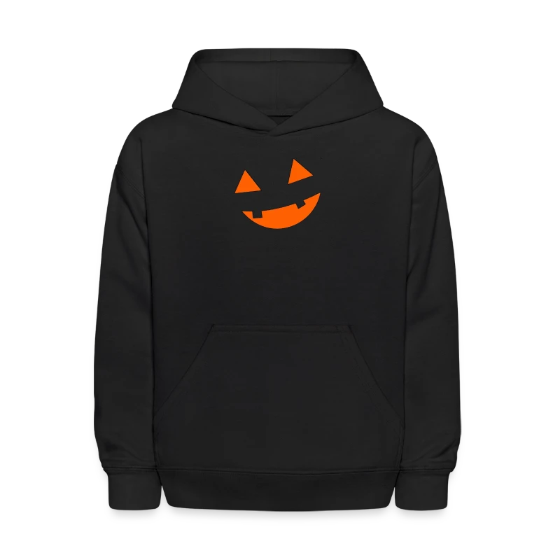 Big Scary Orange in Black Smiling Pumpkin Face Hal - Kids' Hoodie