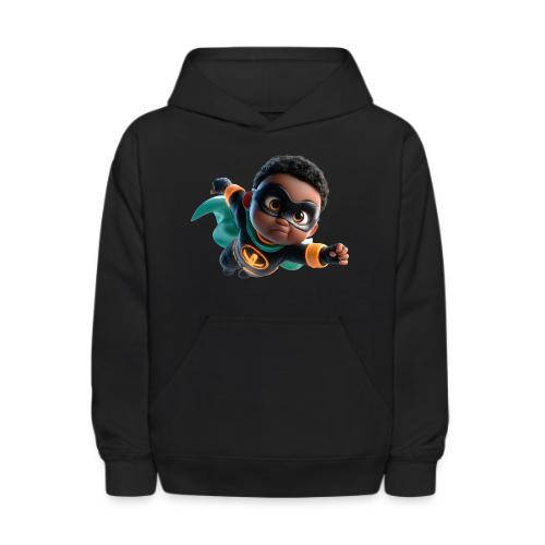 Brave Cartoon Superhero Boy in Green Cape - Kids' Hoodie