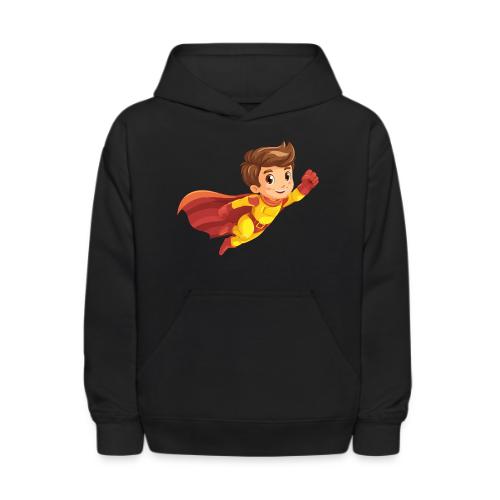 Cheerful Cartoon Superhero Boy Flying High - Kids' Hoodie