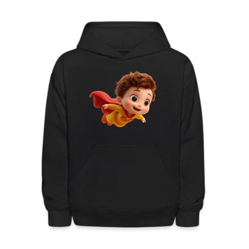 Flying Cartoon Superhero Boy in Yellow Suit - Kids' Hoodie