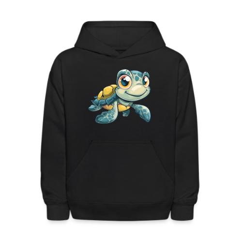 Playful Cartoon Baby Sea Turtle with a Smile - Kids' Hoodie