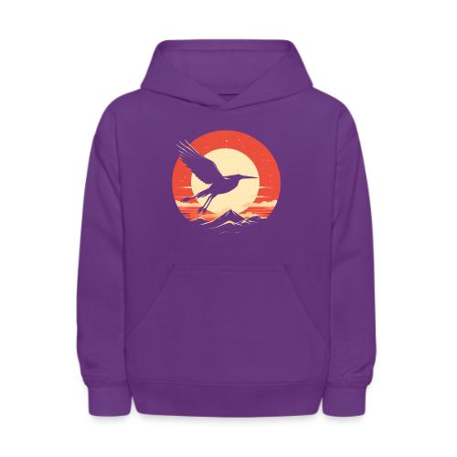 Majestic Crane Soaring Against Rising Sun - Kids' Hoodie