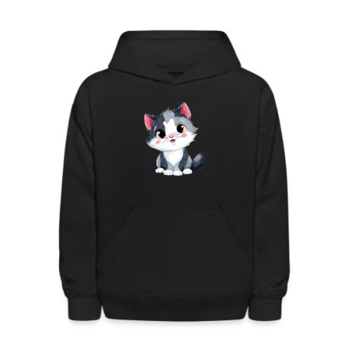 Sweet Sitting Kitten Cartoon Smiling - Kids' Hoodie