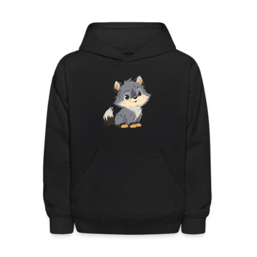 Cute Cartoon Baby Wolf with Innocent Eyes - Kids' Hoodie
