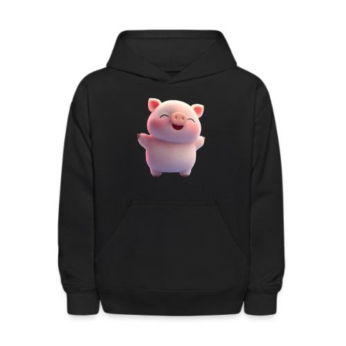 Cute Cartoon Baby Pig Standing Arms Up - Kids' Hoodie