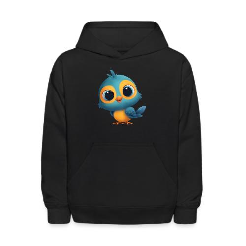 Joyful Cartoon Bird Standing in Yellow and Blue - Kids' Hoodie