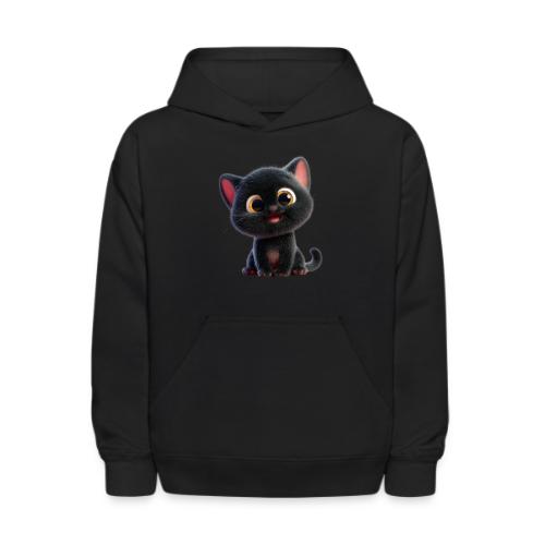 Adorable 3D Black Kitten with Big Eyes - Kids' Hoodie