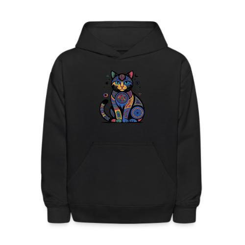 Vibrant Geometric Cat Mandala - Kids' Hoodie