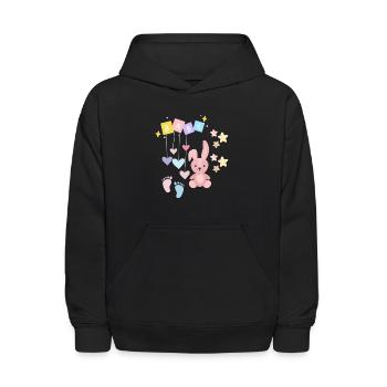 Pastel Baby Bunny Hanging Hearts - Kids' Hoodie - black - Front