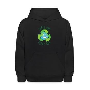 Earth Day Every Day Recycle Cartoon - Kids' Hoodie - black - Front