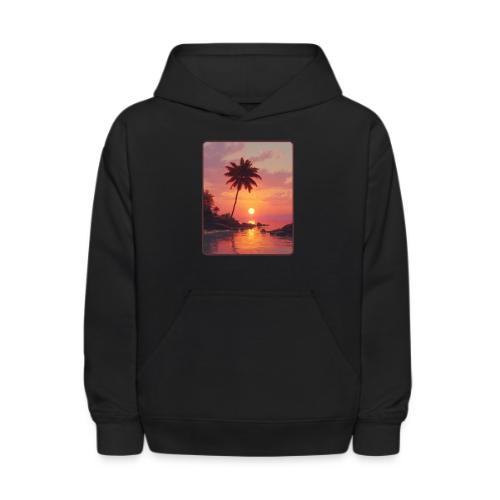 Tropical Beach Sunset Palm Design - Kids' Hoodie