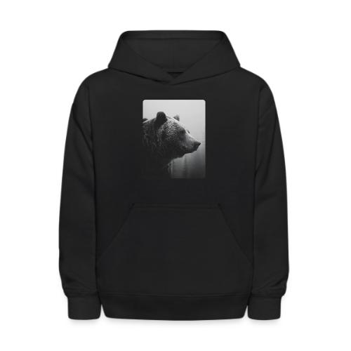 Grizzly Bear Black White Portrait Design - Kids' Hoodie