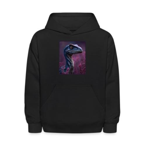 Blue Velociraptor Portrait Design - Kids' Hoodie