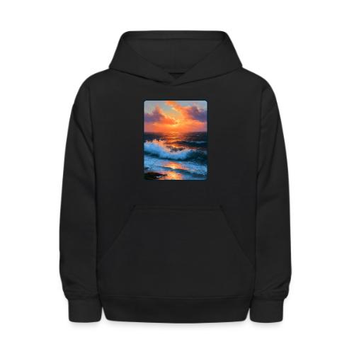 Sunset Storm Waves Oil Painting - Kids' Hoodie