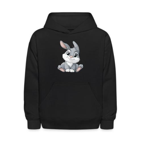 Joyful Grey and White Baby Rabbit Cartoon - Kids' Hoodie