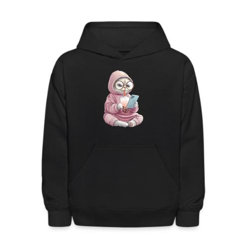 Cool Cat Bubble Tea Cartoon Design - Kids' Hoodie
