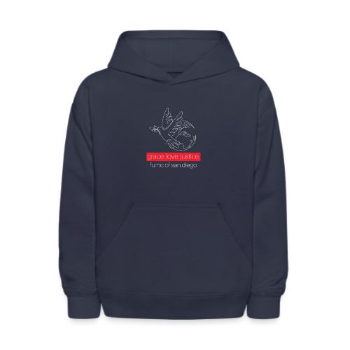 Grace. Love. Justice.- dove and earth graphic - Kids' Hoodie