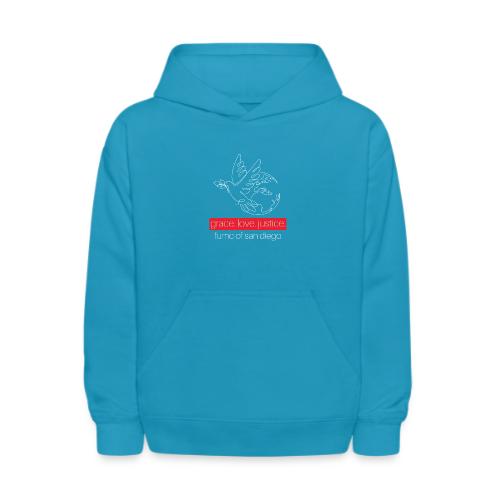 Grace. Love. Justice.- dove and earth graphic - Kids' Hoodie