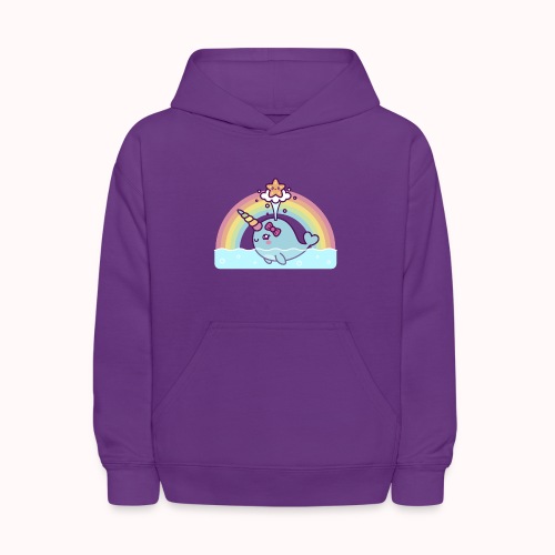 Cute Spouting Narwhal Girl With Happy Starfish - Kids' Hoodie