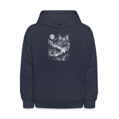 Vintage French Bulldog Moon Howling Tee - Kids' Hoodie
