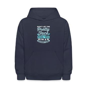 Don`t let the pretty face fool you - Girl Hockey - Kids' Hoodie - navy - Front