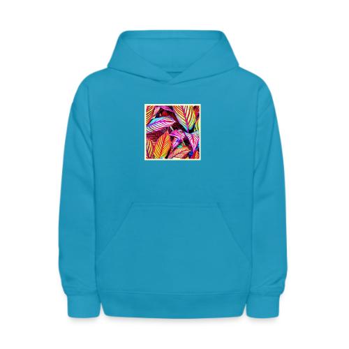 Striped Neon Leaves Design - Kids' Hoodie