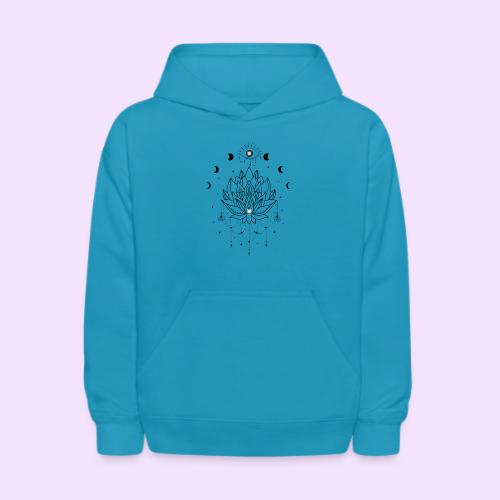 Third Eye Black Lotus Flower - Moon Cycle Design - Kids' Hoodie