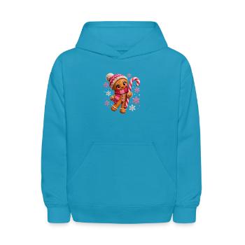 Cute Gingerbread Pink Candy Cane Christmas Girls - Kids' Hoodie - turquoise - Front