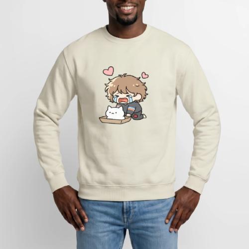 Crying Chibi Boy with Stray Cat - Unisex Crewneck Sweatshirt