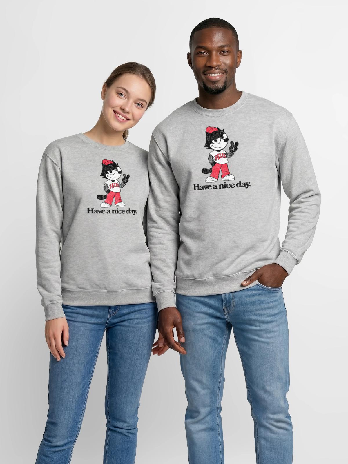 Felix The Cat In Skater Style & Have A Nice Day - Unisex Crewneck Sweatshirt - heather gray - Front - AI Model Female 172 light (172cm) & AI Model Male 185 dark (185cm)