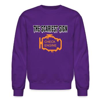 The Scariest Sign - check engine warning light - Unisex Crewneck Sweatshirt - purple - Front - AI Model Female 172 light (172cm) & AI Model Male 185 dark (185cm)
