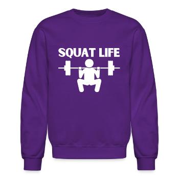 squat life - Unisex Crewneck Sweatshirt - purple - Front - AI Model Female 172 light (172cm) & AI Model Male 185 dark (185cm)