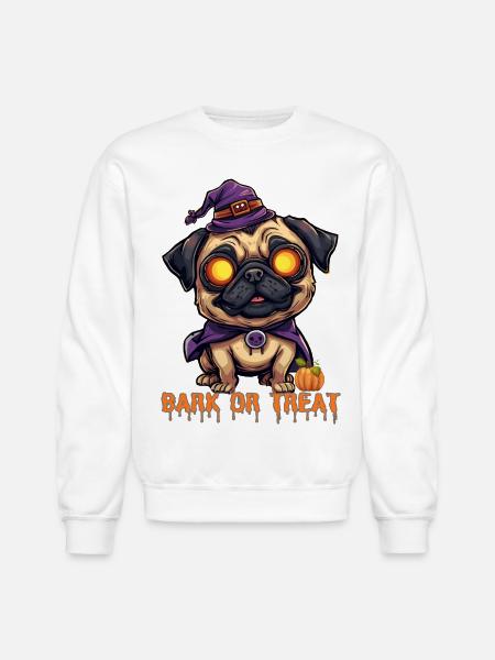 Pug Halloween Bark or Treat - Unisex Crewneck Sweatshirt - white