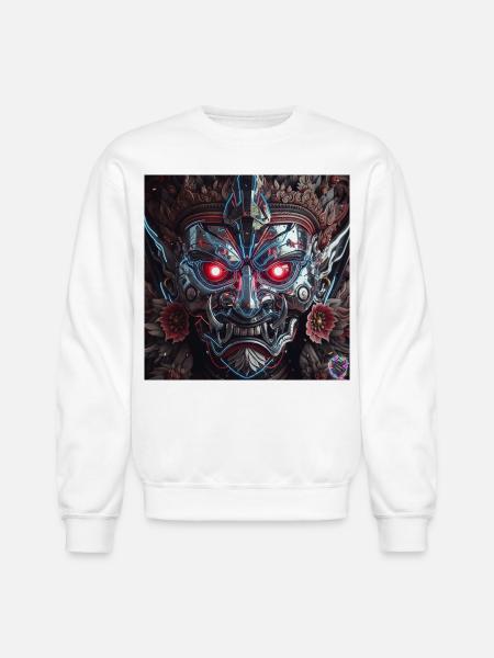Cyberpunk Demon Mask – Chrome Tech Art - Unisex Crewneck Sweatshirt - white