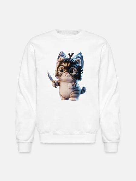 Ninja Kitten with Dagger - Unisex Crewneck Sweatshirt - white