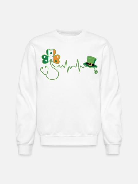 Stethoscope Shamrock Heartbeat - Unisex Crewneck Sweatshirt - white