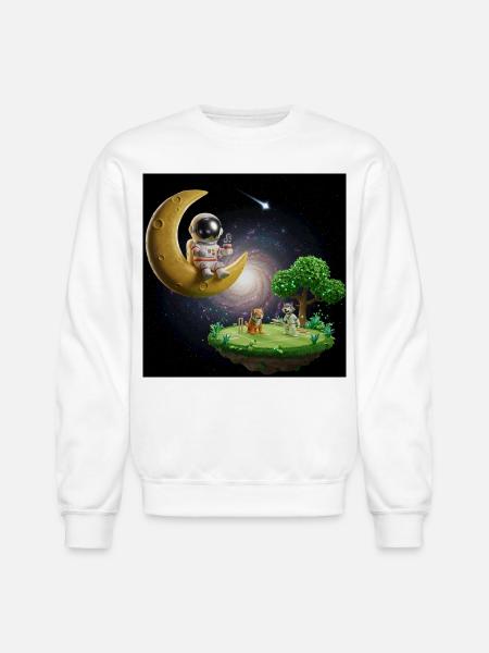 Astronaut on Moonlit Island - Unisex Crewneck Sweatshirt - white
