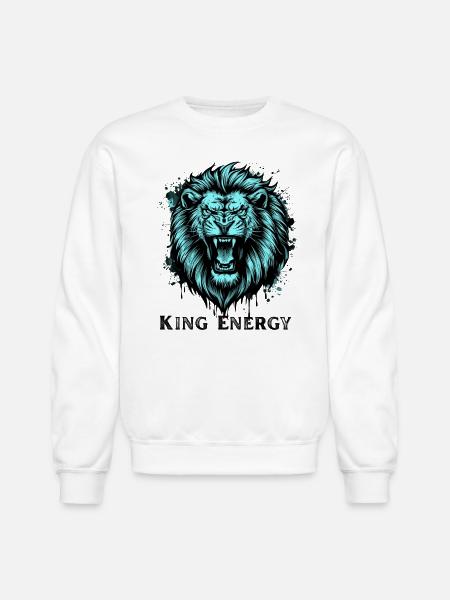 Neon Cyan Lion Roar Illustration - Unisex Crewneck Sweatshirt - white